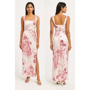 Reformation Earl Silk Square Neck Maxi Dress Size 2 Crista Pink Floral